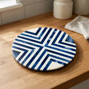 Sous-verre en résine fait main, bleu et blanc, avec incrustation géométrique, rond, pour boissons, protection décorative de table pour café, thé, repas, décoration intérieure - Product Image 5