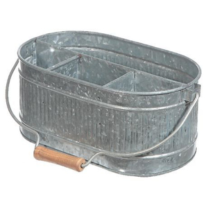 Porta cubiertos de hierro galvanizado, organizador de utensilios de metal ovalado con 6 compartimentos y mango de madera, estilo rústico portátil para casa de campo - Product Image 4