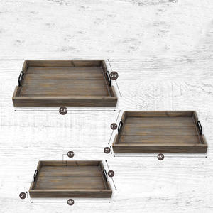 Lot de 3 plateaux modernes faits à la main en bois de pin écologiques avec poignées pour la tenue de bougies et l'affichage des aliments - Product Image 4