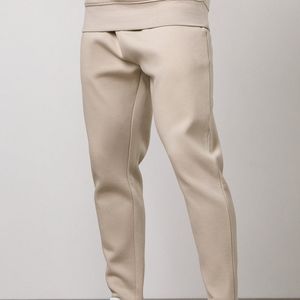 Men's Beige Elastic Waist Sweatpants Casual Joggers With Side Pockets Midweight Knitted Spandex Cotton Fabric Autumn Wear - Product Image 4