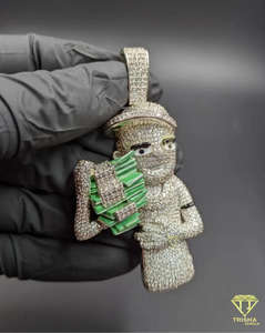 Pendentif Money Stack entièrement serti de diamants Moissanite étincelants en argent 925 - Product Image 5