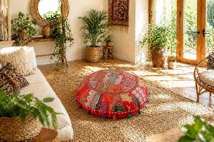 Housse de coussin de sol ronde brodée, patchwork en coton, coussin de méditation - Product Image 3
