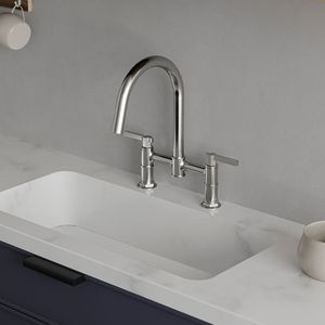 Hiện Đại Matte Màu Đen Sàn Núi Nhà Bếp Vòi Nước Đôi Xử Lý 2-Lỗ Cầu Với 360 Xoay Vòi Nước Cho Bồn Rửa Vòi Nước - Product Image 6