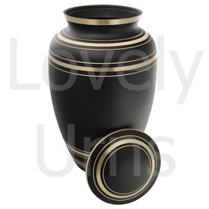 Urna funeraria clásica de ónix y latón, color negro mate, con detalles de latón pulido, contenedor para cenizas de adultos, tapa segura, recuerdo. - Product Image 2