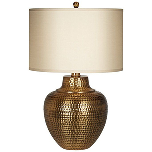 High Brushed Nickel Hammered Metal <b>Vase</b> Table Lamp With White Linen Tapered Shade Table Lamps <b>For</b> Bedroom Living Room Or Office - Product Image 2