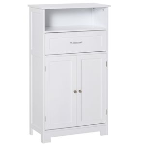 Mobile Bagno Moderno Autoportante in PVC, Armadietto Salvaspazio per Bagno Piccolo con Vetrina a S Regolabile - Product Image 1