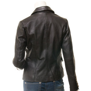 Custom <b>Women</b> Lambskin <b>Leather</b> <b>Jacket</b> <b>Vintage</b> Biker Motorcycle <b>Jacket</b> Supplier Double Breasted Blazer Full Sleeve - Product Image 3