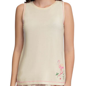 Camiseta sin mangas de algodón con bordado de flamencos para mujer, cuello redondo, estilo casual - Product Image 3