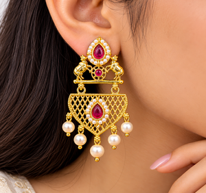Pendientes Colgantes de Latón Chapado en Oro Antiguo de Alta Calidad con Diseño de Planta Vintage, Corte de Pera y Topacio, para Boda, Venta al por Mayor para Mujer - Product Image 2