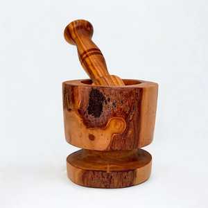 Dark Wood Mortar Pestle Set Solid Wooden Spice <b>Grinder</b> Round <b>Herb</b> Crusher Garlic Press Manual Kitchenware Bowl Set - Product Image 6