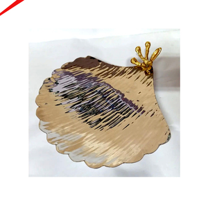 Bandeja de lujo para servir con diseño de hoja de palma plateada, de metal texturizado con diseño de doble hoja, plato decorativo para mesa. - Product Image 5