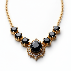 Black Onyx Pendant Necklace, 16 Inch Round with CZ, 925 Sterling <b>Silver</b>, 18K Gold Plated <b>Wedding</b> Party Wear Necklace - Product Image 3