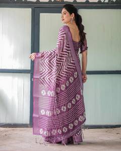 Sari de Lino y Algodón con Estampado Digital, Última Tendencia India, Prenda Étnica Elegante para Novias, Bodas, Fiestas, Playa, Secado Rápido, para Mujer - Product Image 1
