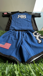 Ensemble T-shirt et short sportif bleu personnalisé OEM 2026 pour homme avec impression par transfert thermique drapeau américain, séchage rapide, idéal pour l'été - Product Image 2