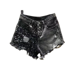 Shorts en jean taille haute moulants et respirants pour femme, style moto et biker, imprimé léopard, 100 % coton, délavage stonewashed, été - Product Image 5