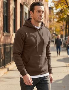 Sweat-shirt à capuche pour homme, coupe classique, marron uni, en coton French Terry, décontracté, avec poche avant, imperméable, pour l'hiver - Product Image 3
