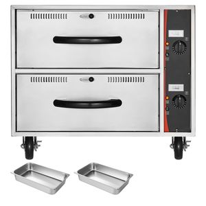 Scaldavivande Elettrico Commerciale a Due Cassetti in Acciaio Inossidabile, Standard 85°F, Armadio Scaldavivande per Attrezzature di Riscaldamento - Product Image 1