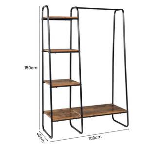 Porte-vêtements autoportant en métal avec 5 étagères en bois, robuste, noir - Product Image 4