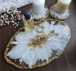 Premium Champagne Gold Resin Round Serving <b>Tray</b> with Metal Handles Modern Elegant Table Organizer Luxury <b>Mirror</b> Finish Platter - Product Image 1