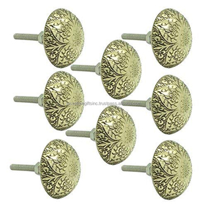 <b>Metal</b> Cabinet Pull <b>Drawer</b> Knobs With Antique Brass Finishing Round Shape Floral Embossed Design For <b>Drawer</b> & Wardrobe - Product Image 3