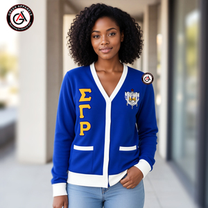 เสื้อคาร์ดิแกนอะคริลิกปักลาย Sigma Gamma Rho Sorority ทรงวีคอ ป้องกันรอยยับ สไตล์วินเทจ สำหรับผู้หญิง ใส่ในฤดูหนาว |   เสื้อคาร์ดิแกนสไตล์สั่งทำพิเศษ - Product Image 4