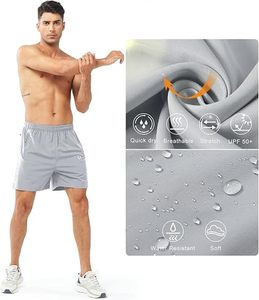 Shorts de sport gris clair pour homme, avec cordon de serrage, décontractés, pour l'entraînement et la gym, avec poches latérales - Product Image 3