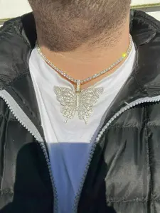 Collar con colgante de mariposa de plata de ley bañado en oro, estilo Hip Hop, con micro pavé de moissanita, para mujer - Product Image 6