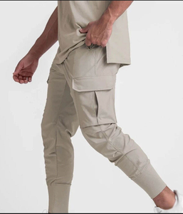 Pantalones Cargo Beige para Hombre, Cintura Elástica, Múltiples Bolsillos, Joggers Casuales, Transpirables, de Algodón, para Primavera - Product Image 1