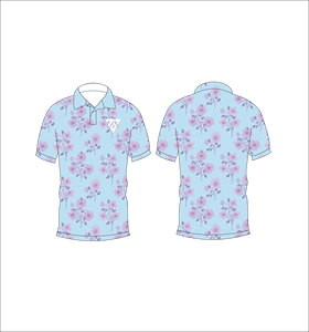Polo pour homme à imprimé floral bleu clair et rose, personnalisable par sublimation, manches courtes, décontracté, respirant, léger, pour le golf - Product Image 3