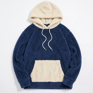 Wholesale Unisex 300G 100% Cotton Colorblock <b>Hoodie</b> Digital Print <b>Fluffy</b> Faux Fur Lined Anti Pilling Winter Streetwear - Product Image 6