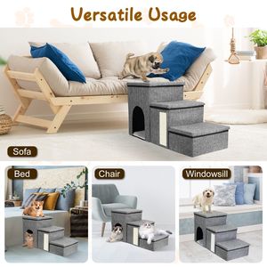 Rampe pliable 4-en-1 pour chiens, échelle de rangement pour chats, griffoir antidérapant, escalier à 3 marches pour petits animaux, animaux âgés, maisons et meubles pour animaux - Product Image 6