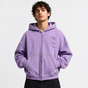 Sweat-shirt d'hiver personnalisé pour homme, à fermeture éclair, orné de perles, en coton épais, coupe oversize, style streetwear, marque privée, vêtements OEM ODM - Product Image 6