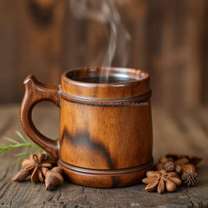 Tasses en céramique en bois d'acacia faites à la main pour la cuisine et les verres de table en vrac pour la randonnée aquatique et les fêtes - Product Image 6