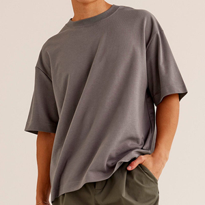 Camiseta de algodón de manga corta con cuello redondo para hombre, estilo casual, de punto teñido liso, con logo serigrafiado, talla grande, color liso - Product Image 4