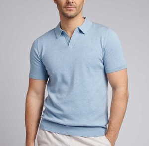 Camisa de Punto Bordada Azul Claro para Hombre, Estilo Casual, Color Sólido, Transpirable, de Nailon Piqué, Corte Regular, Secado Rápido - Product Image 1