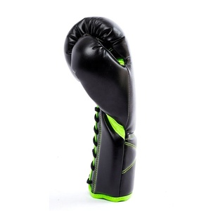 Guantes de Boxeo Profesionales Fly Black con Cordones Verdes y Logotipo Luminoso para Entrenamiento de Adultos - Product Image 2
