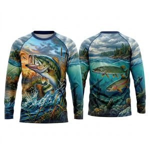 Maillot de pêche personnalisé 100% polyester respirant à séchage rapide, haute qualité, sublimé, manches longues, protection UV, antibactérien - Product Image 3