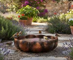 อ่างน้ำนกทองแดงตีลายทำมือ พร้อมเสาโลหะ สำหรับตกแต่งสวน สนามหญ้า ลานบ้าน - Product Image 2