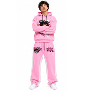 Ensemble de survêtement rose à capuche avec imprimé de personnage, coupe ample, sweat-shirt et pantalon décontractés à manches longues pour adultes, tenue d'automne - Product Image 4