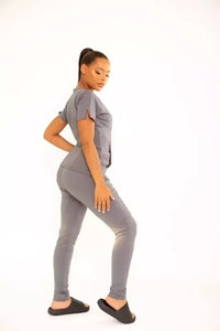 Custom Logo Jogger Hospital Uniform Elastic Pockets Women Nursing Medical Fitted Black Stretchy Woven <b>Scrub</b> <b>Set</b> - Product Image 3