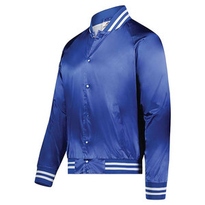 Snap-Front Satin Bomber <b>Jacket</b> with Striped 1x1 Rib-Knit Collar Cuffs and Bottom Band Raglan Sleeve Lightweight Outerwear - Product Image 2
