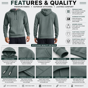 Sudadera con Capucha y Bolsillo Canguro para Hombre, Manga Larga, Color Verde Sólido, Estilo Raglán - Product Image 6