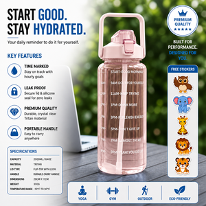 Botella de Hidratación Portátil de 2000 ml con Escala de Tiempo, Botella de Agua Reutilizable para Beber Diariamente - Product Image 5