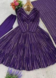 NUEVO LANZAMIENTO: SALWAR KAMEEZ ANARKALI MODERNO CON VOLANTES EN TODAS LAS MANGAS, DUPATTA DE FIESTA CON VOLANTES Y PANTALÓN - Product Image 6