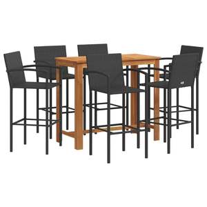 Conjunto de bar de jardín grande de madera maciza de acacia, colección de ratán sintético negro - Product Image 2