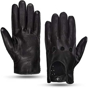 Leather Bike Wear Gloves Wrist Length Breathable Sporty Style Cycling Gloves Black with <b>Red</b> Trim Unlined Spring Autumn Use - Product Image 4