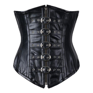 Corsé de Cuero PU Negro Premium, Fabricante de Fajas Moldeadoras con Múltiples Hebillas, Estilo Punk, para Mujer, Venta al Por Mayor - Product Image 1