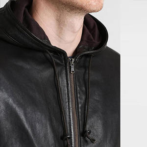 Chaqueta Bomber Personalizada para Hombre, de Cuero Genuino Negro, con Capucha, Corte Ajustado, Piel de Oveja Suave, Estilo Casual Urbano, Abrigo de Invierno - Product Image 4
