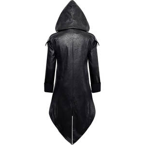 Men‘s PU Hooded Leather Steampunk <b>Jacket</b> Medieval <b>Gothic</b> Victorian Vampire Coat Tailcoat Gear Design Adjustable - Product Image 2