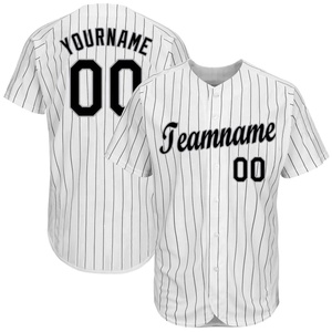 Nouveau design, logo personnalisé, sublimation, broderie en twill, 100% polyester, jersey de baseball à rayures pour homme, séchage rapide, blanc - Product Image 5